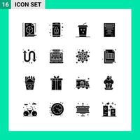 16 User Interface Solid Glyph Pack of modern Signs and Symbols of analysis repeat cola arrows education Editable Vector Design Elements