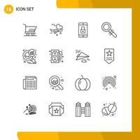 User Interface Pack of 16 Basic Outlines of graph magnifying data analyzing lock search find Editable Vector Design Elements