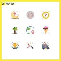 Modern Set of 9 Flat Colors Pictograph of delivery tree ui palm questions Editable Vector Design Elements
