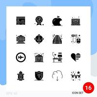 User Interface Pack of 16 Basic Solid Glyphs of economy laptop award badge online fruit Editable Vector Design Elements