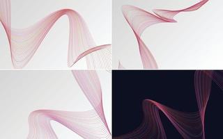 Set of 4 geometric wave pattern background Abstract waving line vector