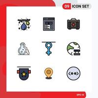 paquete de iconos de vector de stock de 9 signos y símbolos de línea para elementos de diseño de vector editables de laboratorio médico de género reina