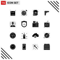 Universal Icon Symbols Group of 16 Modern Solid Glyphs of programming development protection weapon indigenous Editable Vector Design Elements