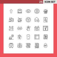 Set of 25 Modern UI Icons Symbols Signs for objective clipboard eye aim bitcoin Editable Vector Design Elements