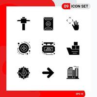 Set of 9 Vector Solid Glyphs on Grid for sale estate hand cursor board medical Editable Vector Design Elements