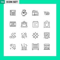 Paquete de 16 esquemas de interfaz de usuario de signos y símbolos modernos de gestión del día de pascua elementos de diseño vectorial editables de regalo de cumpleaños vector