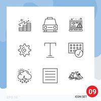 9 Universal Outlines Set for Web and Mobile Applications teeth gear vehicles wheel web Editable Vector Design Elements