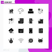 Group of 16 Solid Glyphs Signs and Symbols for studio light lightning horizontal light romance Editable Vector Design Elements