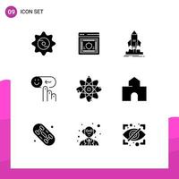 Modern Set of 9 Solid Glyphs and symbols such as rating happy shield emotion shuttle Editable Vector Design Elements