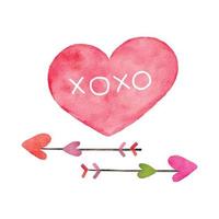 ilustración acuarela de lindos objetos de San Valentín, lindo diseño vectorial de elementos, corazón y flecha vector