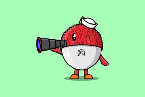 Cute cartoon Lychee sailor using binocular vector