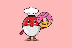 Cute cartoon Lychee chef character donuts vector