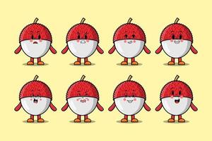 Establecer expresiones de personajes de dibujos animados de lichi kawaii vector
