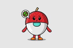 Cute cartoon Lychee using mask to prevent virus vector