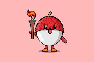 Illustration of Lychee cartoon holding fire torch vector