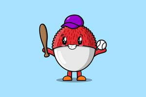 Cute cartoon Lychee character playing baseball vector