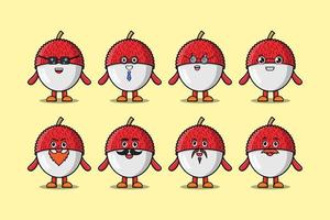 Set kawaii Lychee cartoon character expressions vector