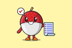 Cute cartoon Lychee character hold checklist note vector