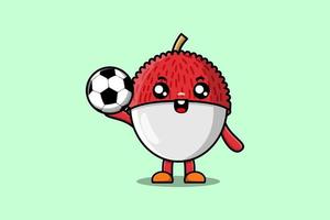 personaje de lichi de dibujos animados lindo jugando al fútbol vector