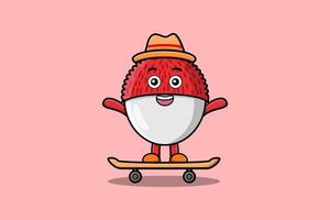 cute cartoon Lychee standing on skateboard vector