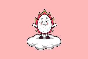 personaje de fruta de dragón de dibujos animados lindo parado en la nube vector