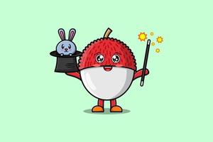 cute cartoon Lychee magician with bunny character vector