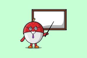 Cute cartoon Lychee teacher with big whiteboard vector