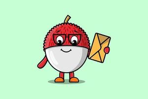 Cute cartoon Lychee holding envelope character vector