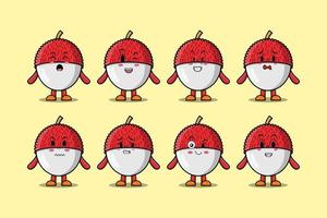 Set kawaii Lychee cartoon character expressions vector