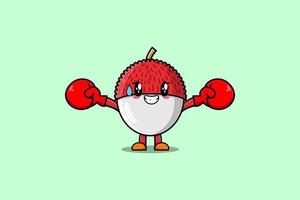 Cute dibujos animados de mascota de lichi jugando boxeo deportivo vector