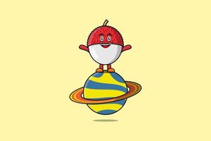 Cute cartoon Lychee character standing in planet vector