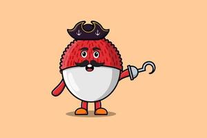 Cute cartoon pirate Lychee with hook hand vector