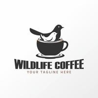 simple dos pájaros y taza de café única imagen icono gráfico diseño de logotipo concepto abstracto vector stock. se puede utilizar como un símbolo relacionado con la bebida o el animal