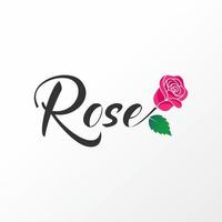 Simple and unique Letter or writing ROSE script font with and leaf image graphic icon logo design abstract concept vector stock. Can be used as a symbol related to romance or plant