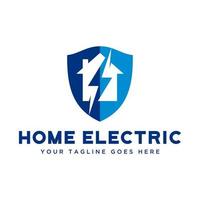 Unique house and electricity or power in guard or shield image graphic icon logo design abstract concept vector stock. Can be used as a symbol related to home or tech