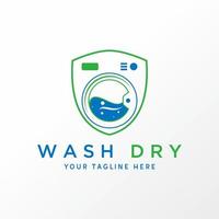 Simple and unique washing machine in shield or guard image graphic icon logo design abstract concept vector stock. Can be used as a symbol related to laundry or clean