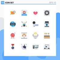 Set of 16 Modern UI Icons Symbols Signs for setting gear love energy easter Editable Pack of Creative Vector Design Elements