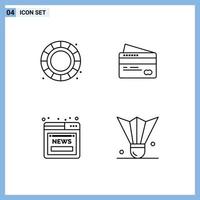 Set of 4 Modern UI Icons Symbols Signs for color wheel online card pay badminton Editable Vector Design Elements