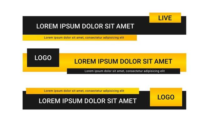 Set of broadcast news lower third banner templates for Television, Video and Media Channels. Futuristic headline bar layout design vector
