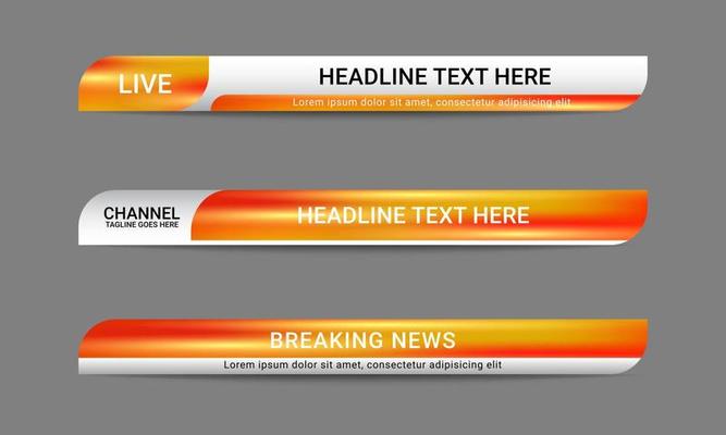 Newscast lower third banner vector. Set of lower third bar templates for breaking news, sports news on television, video and media online