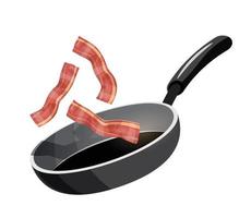 bacon are fried in frying pan vector