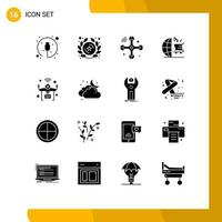 16 Universal Solid Glyphs Set for Web and Mobile Applications internet shopping communications seo cart Editable Vector Design Elements