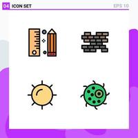 Set of 4 Modern UI Icons Symbols Signs for coding sun pencil bricks animal Editable Vector Design Elements