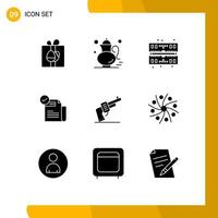 Set of 9 Vector Solid Glyphs on Grid for gun featured drink feature check Editable Vector Design Elements