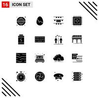 Pack of 16 Modern Solid Glyphs Signs and Symbols for Web Print Media such as power battery banner rug irish Editable Vector Design Elements