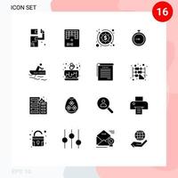 Pack of 16 creative Solid Glyphs of watch time budget quick clock Editable Vector Design Elements