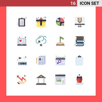 grupo de símbolos de iconos universales de 16 colores planos modernos de desarrollo de portátiles diseño de negocios codificación paquete editable de elementos de diseño de vectores creativos