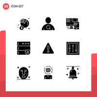 9 Universal Solid Glyphs Set for Web and Mobile Applications warning alert computer server database Editable Vector Design Elements