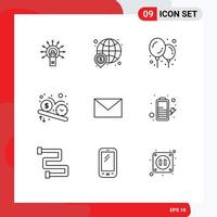 User Interface Pack of 9 Basic Outlines of email time money schedule deadline Editable Vector Design Elements