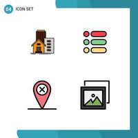 Modern Set of 4 Filledline Flat Colors Pictograph of building map appartment task location Editable Vector Design Elements